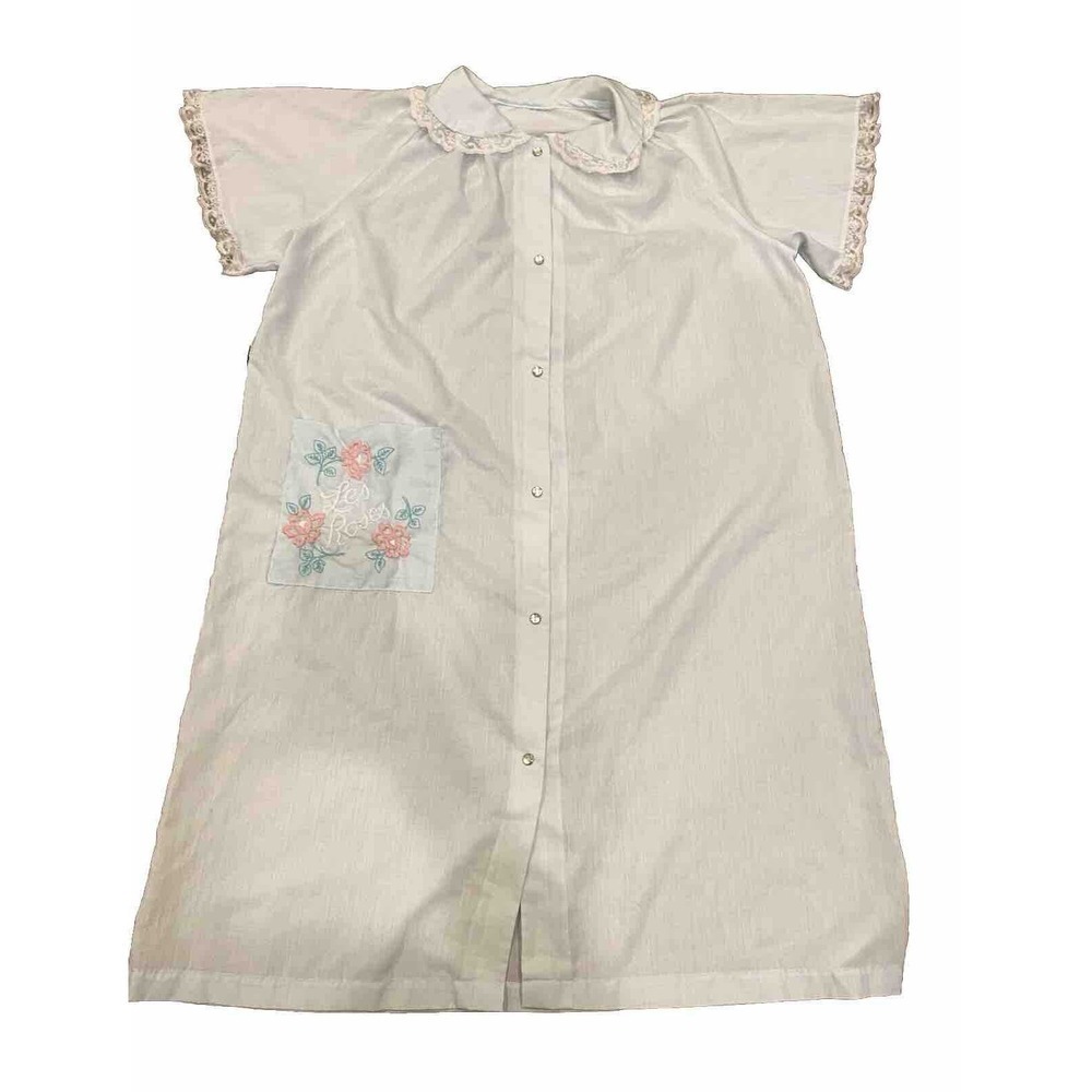 Women’s Vintage Robe Summer Snap Buttons Embroidered Pocket Lightweight M/L